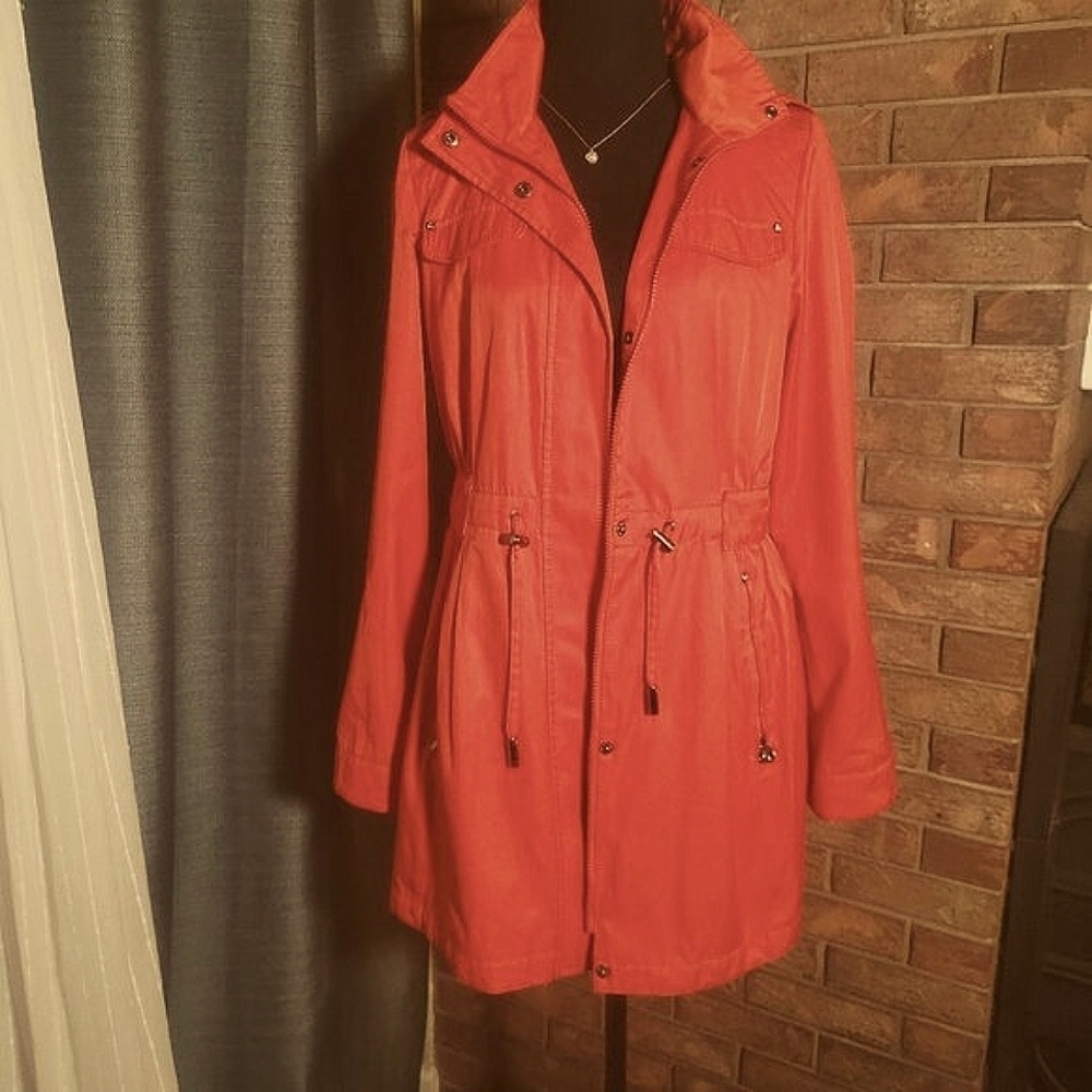 Laundry by Shelli Segal - Dk Orange Cinch Waist Water Resistant Jacket - Size S - Picture 1 of 16
